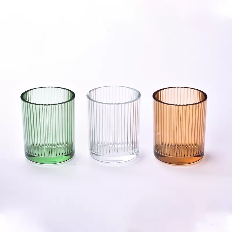12oz Tempat Lilin Kaca Bergaris Vertikal