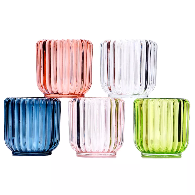 7oz Tempat Lilin Kaca Bergaris Vertikal