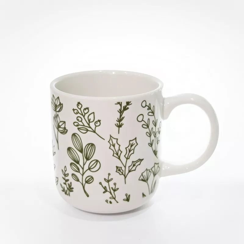 Mug Stoneware Putih Cetak Botani